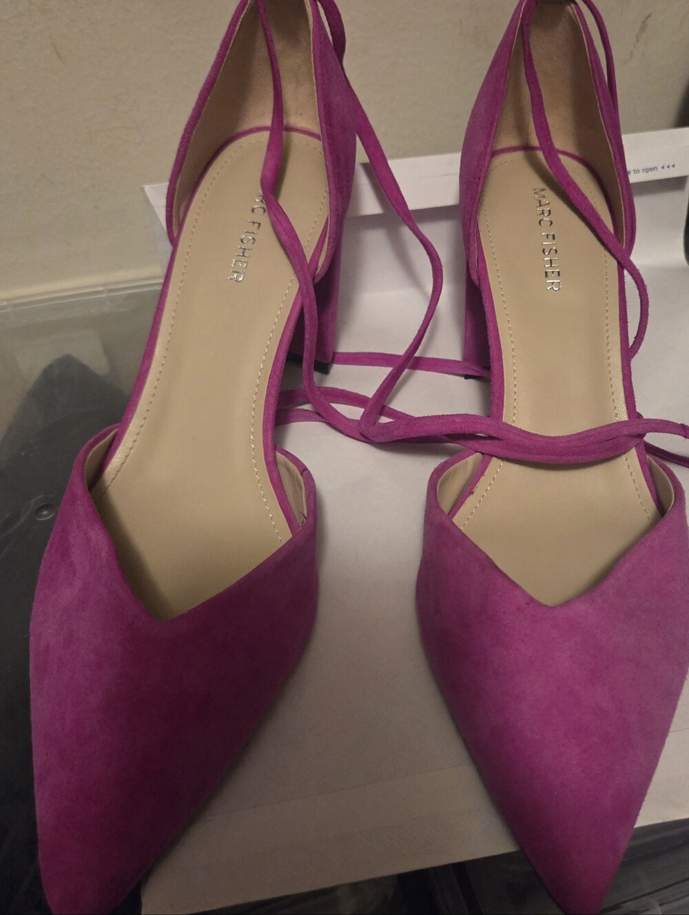 Marc Fisher Fuchsia Suede Pointed-Toe Block Heel Lace-Up Pumps